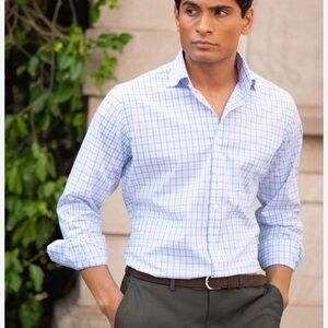 Proper Cloth Dress Shirt in Gray 
and Violet Check Men's Shirt